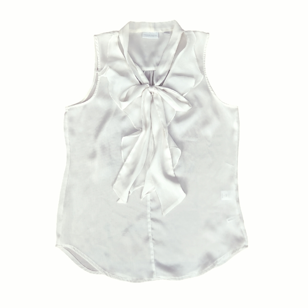New York & Company Sleeveless Blouse with Bow Sash Tie Ivory Size S